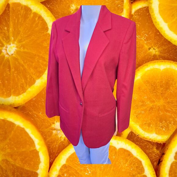 Sag Harbor Women's Red‎ Wool One Button Lined Single Breasted Blazer Size 6 - Picture 10 of 10